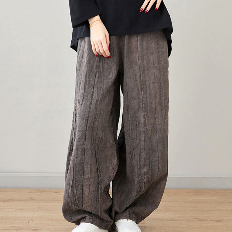 Pantaloni da donna in ramiè con tasche, casual, semplici, larghi, tie-dye, effetto consumato , Buddha Stones