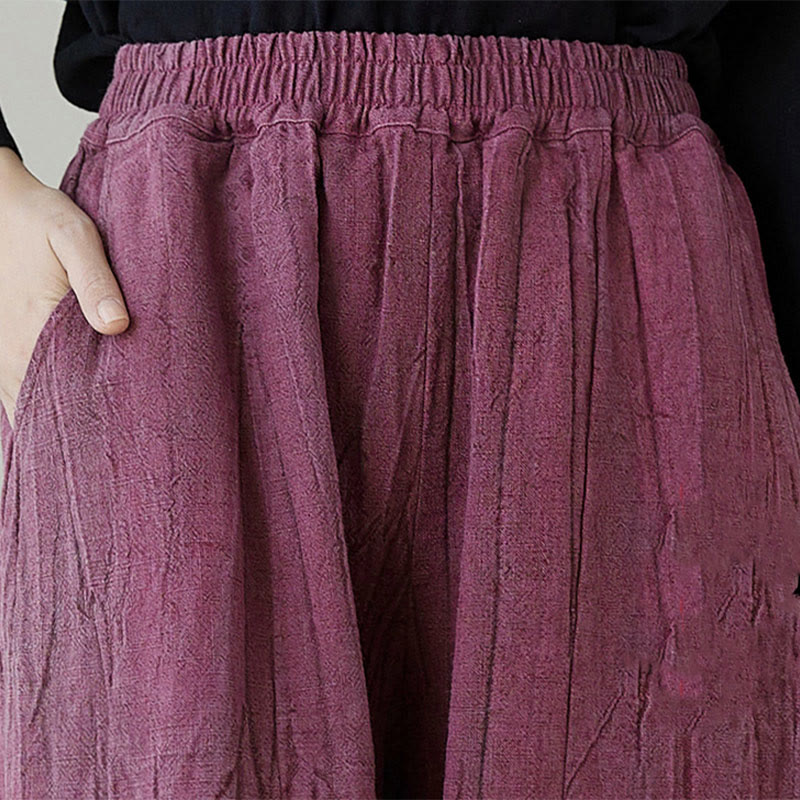 Pantaloni da donna in ramiè con tasche, casual, semplici, larghi, tie-dye, effetto consumato , Buddha Stones