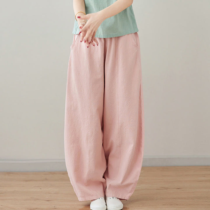 Pantaloni da donna in cotone e lino con tasche, casual, tinta Buddha Stones - image 4