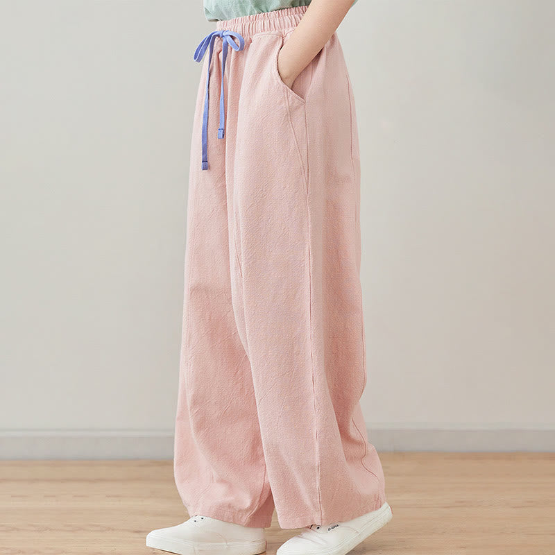 Pantaloni da donna in cotone e lino con tasche, casual, tinta Buddha Stones - image 5
