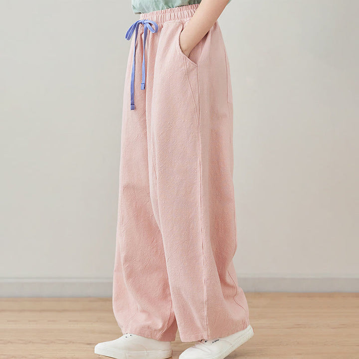Pantaloni da donna in cotone e lino con tasche, casual, tinta Buddha Stones - image 5