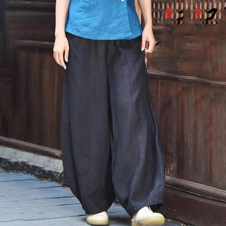 Pantaloni da donna in cotone e lino con tasche, casual, tinta Buddha Stones - Grigio scuro - US6, UK/AU10, EU38 (L) - image 22