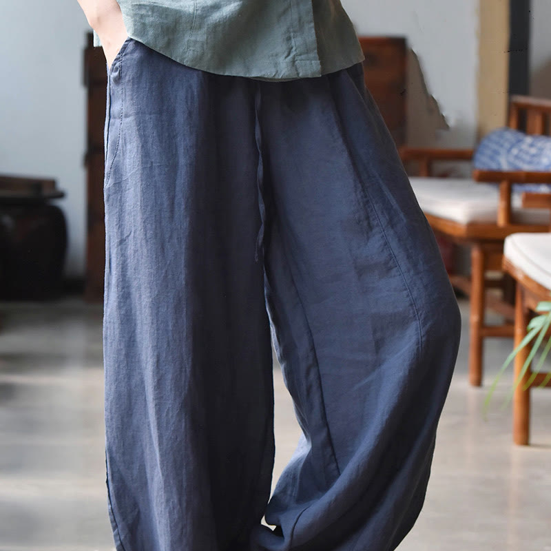 Pantaloni da donna in cotone e lino con tasche, casual, tinta Buddha Stones - SteelBlue - US6, UK/AU10, EU38 (L) - image 25