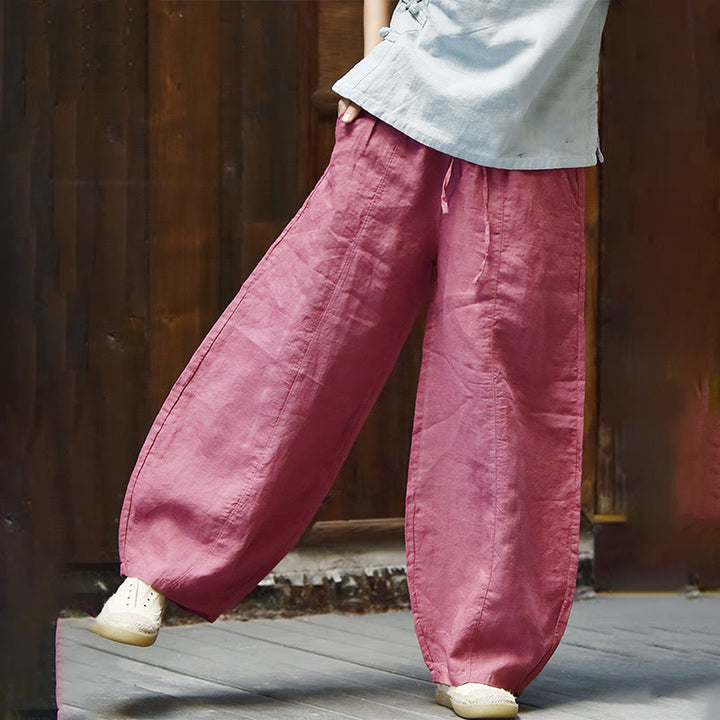 Pantaloni da donna in cotone e lino con tasche, casual, tinta Buddha Stones - RossoViolaPale - US6, UK/AU10, EU38 (L) - image 23