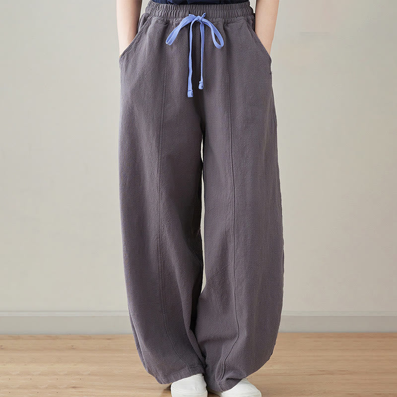 Pantaloni da donna in cotone e lino con tasche, casual, tinta Buddha Stones - Grigio ardesia - US6, UK/AU10, EU38 (L) - image 10