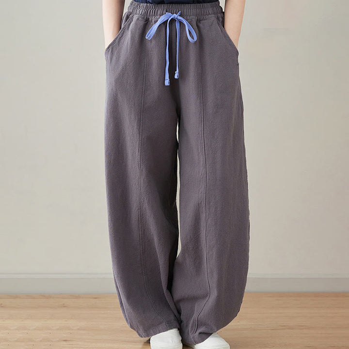 Pantaloni da donna in cotone e lino con tasche, casual, tinta Buddha Stones - Grigio ardesia - US6, UK/AU10, EU38 (L) - image 10