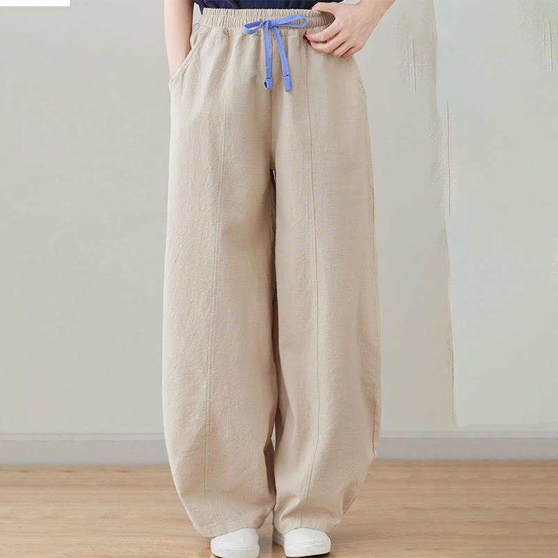 Pantaloni da donna in cotone e lino con tasche, casual, tinta Buddha Stones - Seta di mais - US6, UK/AU10, EU38 (L) - image 14