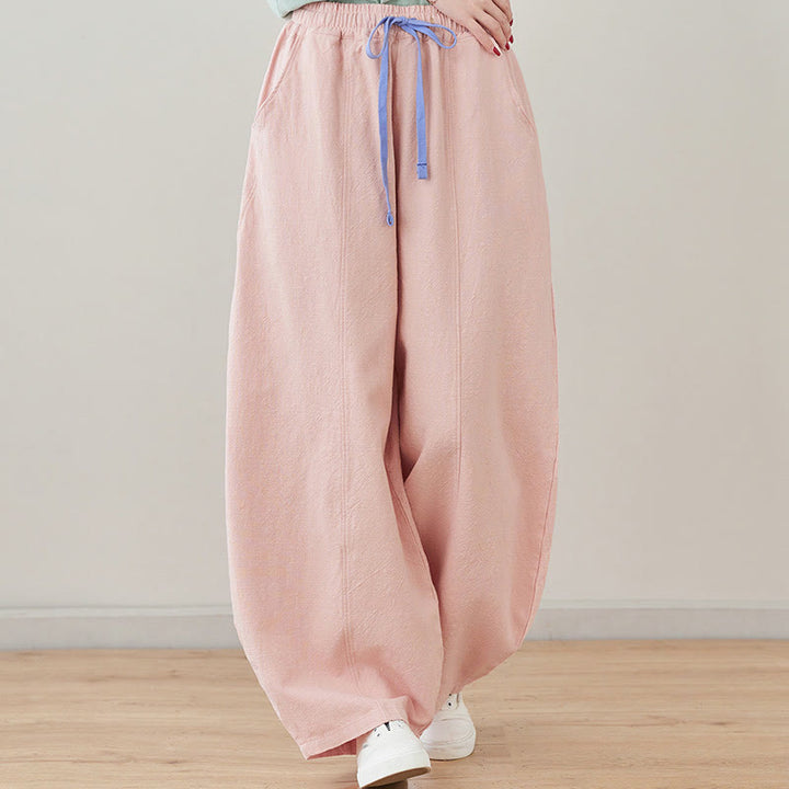 Pantaloni da donna in cotone e lino con tasche, casual, tinta Buddha Stones - Rosa - US6， UK/AU10，EU38 (L) - image 3