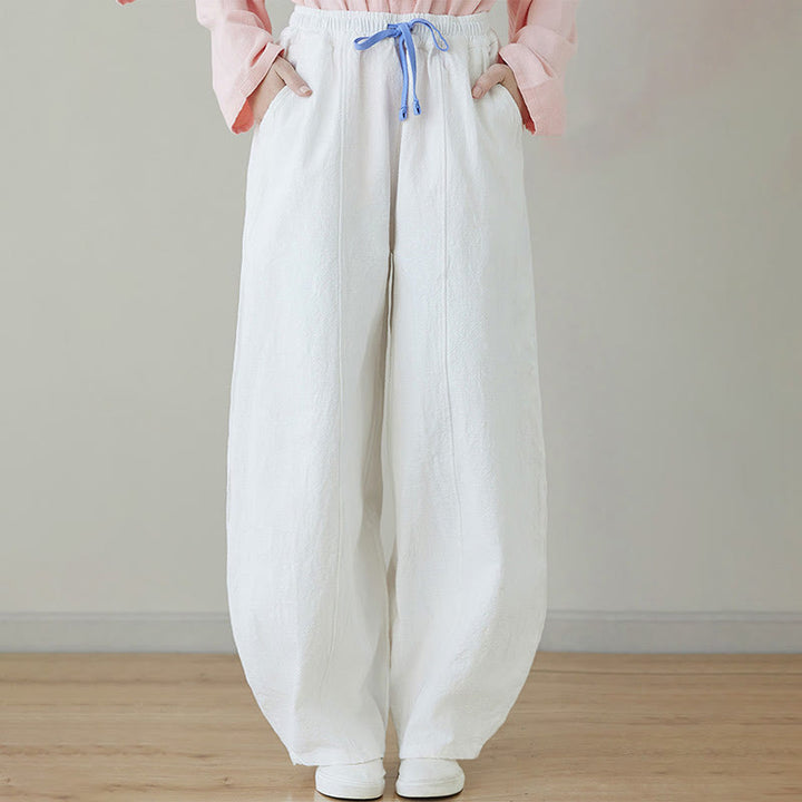 Pantaloni da donna in cotone e lino con tasche, casual, tinta Buddha Stones - Bianco - US6, UK/AU10, EU38 (L) - image 20
