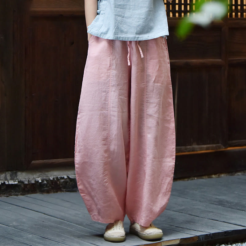 Pantaloni da donna in cotone e lino con tasche, casual, tinta Buddha Stones - Rosa chiaro - US6, UK/AU10, EU38 (L) - image 24