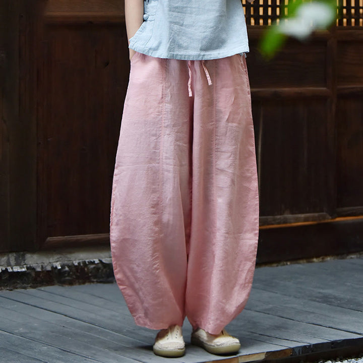 Pantaloni da donna in cotone e lino con tasche, casual, tinta Buddha Stones - Rosa chiaro - US6, UK/AU10, EU38 (L) - image 24