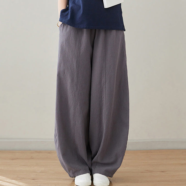 Pantaloni da donna in cotone e lino con tasche, casual, tinta Buddha Stones - image 12