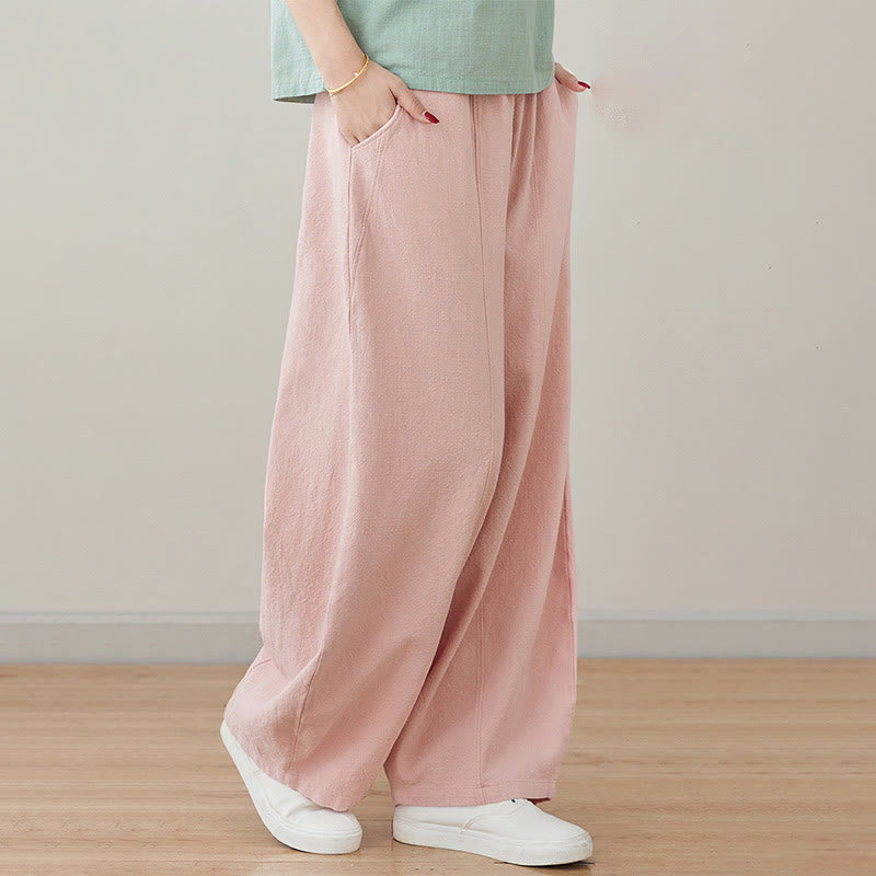 Pantaloni da donna in cotone e lino con tasche, casual, tinta Buddha Stones - image 6