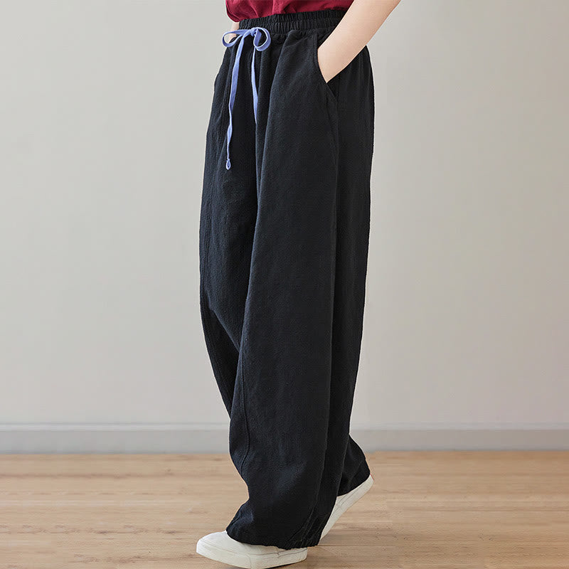 Pantaloni da donna in cotone e lino con tasche, casual, tinta Buddha Stones - image 1