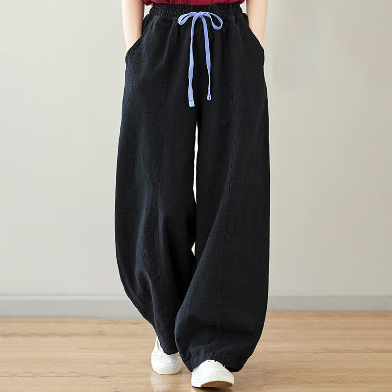 Pantaloni da donna in cotone e lino con tasche, casual, tinta Buddha Stones - Nero - US6, UK/AU10, EU38 (L) - image 0