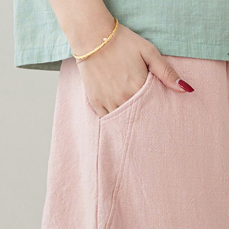 Pantaloni da donna in cotone e lino con tasche, casual, tinta Buddha Stones - image 9