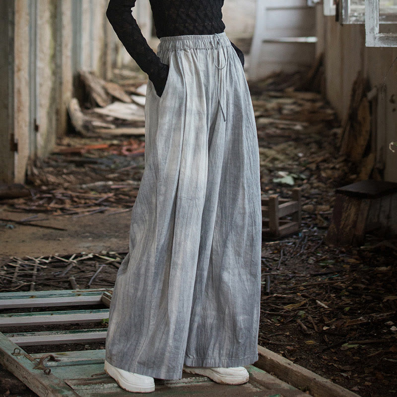Pantaloni larghi da donna in cotone ramiè con tasche, casual, semplici e fatti a mano, con tintura tie-dye , Buddha Stones