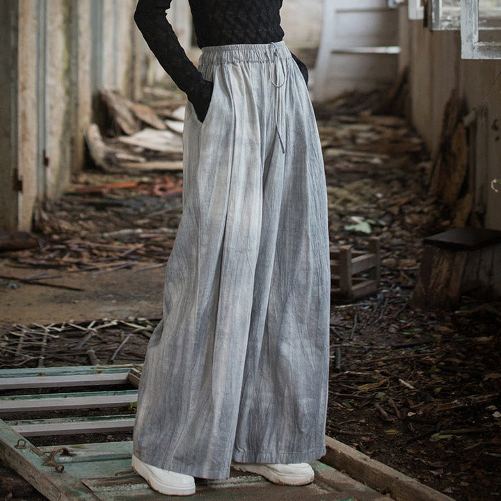 Pantaloni larghi da donna in cotone ramiè con tasche, casual, semplici e fatti a mano, con tintura tie-dye , Buddha Stones