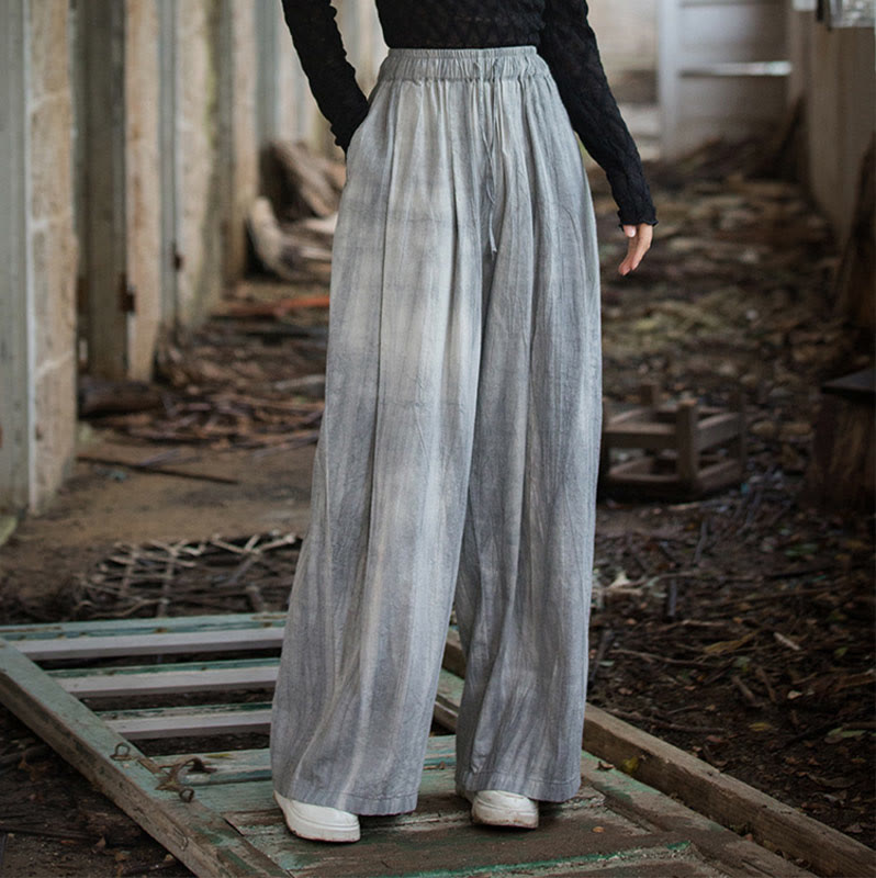 Pantaloni larghi da donna in cotone ramiè con tasche, casual, semplici e fatti a mano, con tintura tie-dye , Buddha Stones
