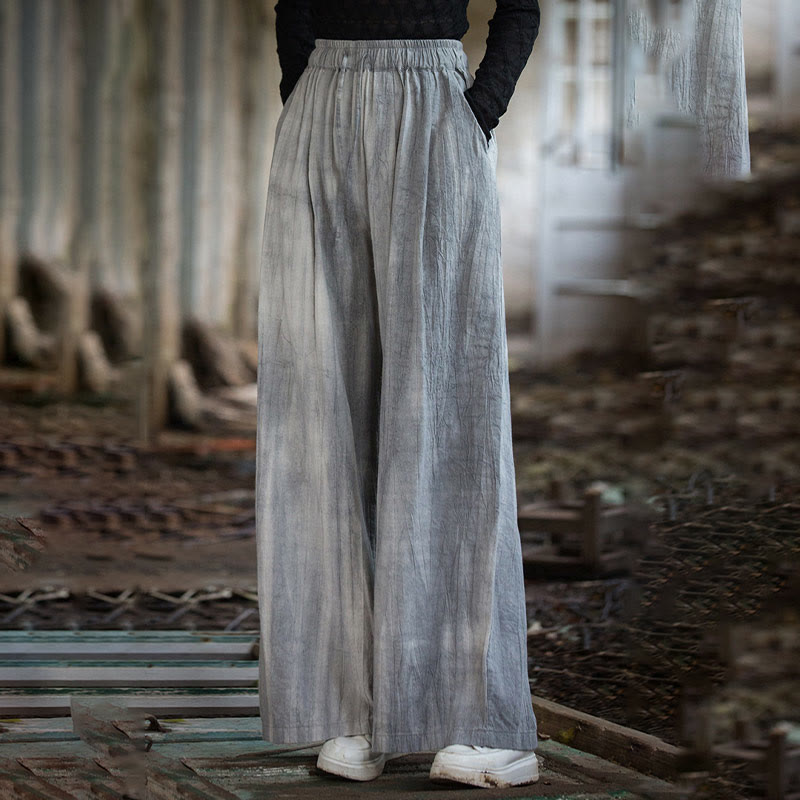 Pantaloni larghi da donna in cotone ramiè con tasche, casual, semplici e fatti a mano, con tintura tie-dye , Buddha Stones