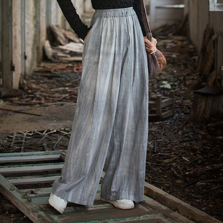 Pantaloni larghi da donna in cotone ramiè con tasche, casual, semplici e fatti a mano, con tintura tie-dye , Buddha Stones