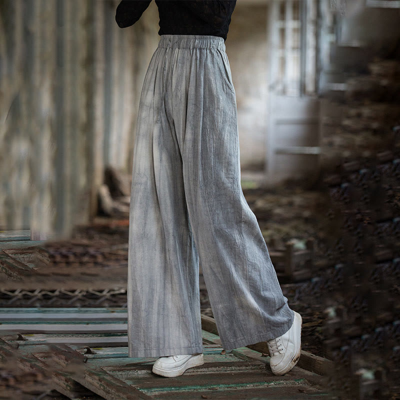 Pantaloni larghi da donna in cotone ramiè con tasche, casual, semplici e fatti a mano, con tintura tie-dye , Buddha Stones - image 1