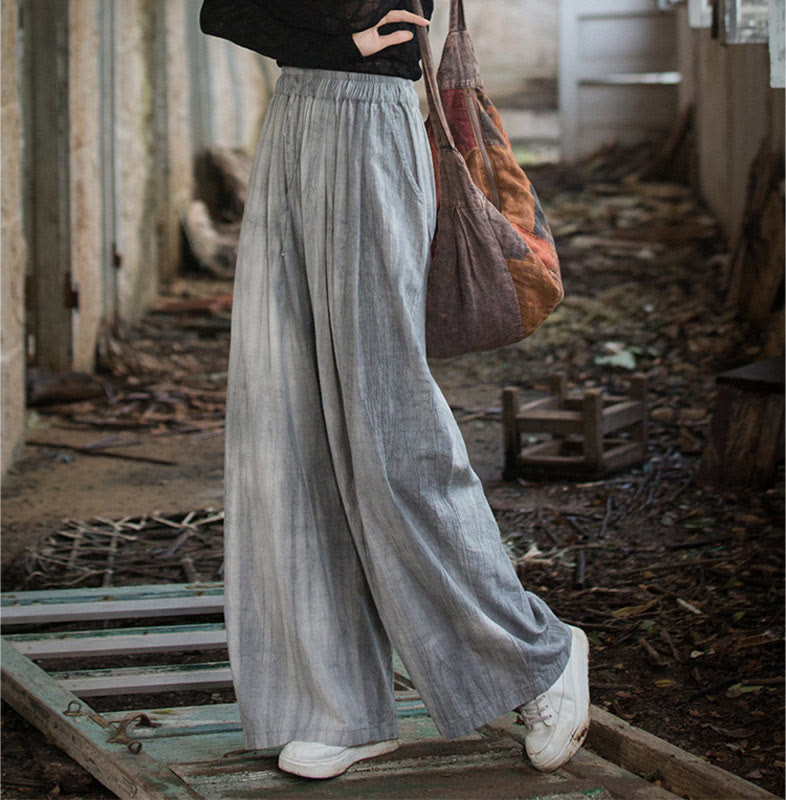 Pantaloni larghi da donna in cotone ramiè con tasche, casual, semplici e fatti a mano, con tintura tie-dye , Buddha Stones