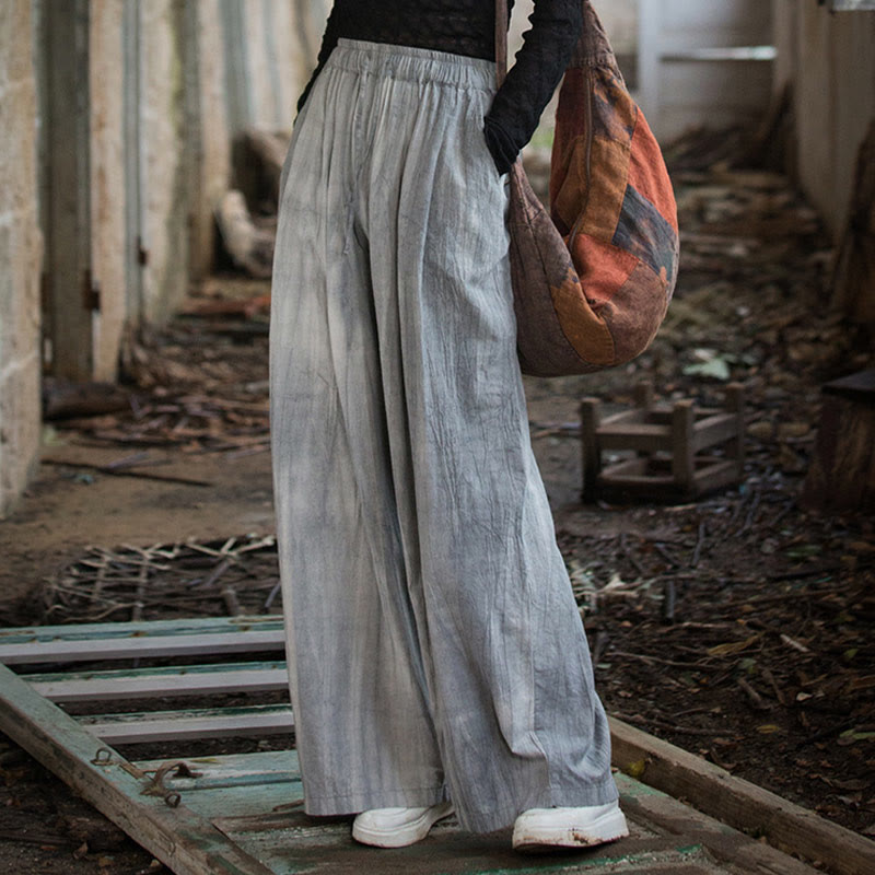 Pantaloni larghi da donna in cotone ramiè con tasche, casual, semplici e fatti a mano, con tintura tie-dye , Buddha Stones