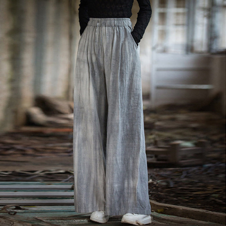Pantaloni larghi da donna in cotone ramiè con tasche, casual, semplici e fatti a mano, con tintura tie-dye , Buddha Stones