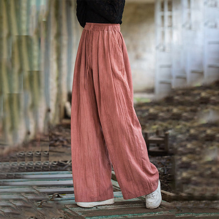 Pantaloni larghi da donna in cotone ramiè con tasche, casual, semplici e fatti a mano, con tintura tie-dye , Buddha Stones
