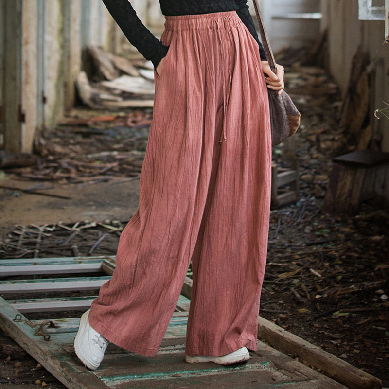 Pantaloni larghi da donna in cotone ramiè con tasche, casual, semplici e fatti a mano, con tintura tie-dye , Buddha Stones