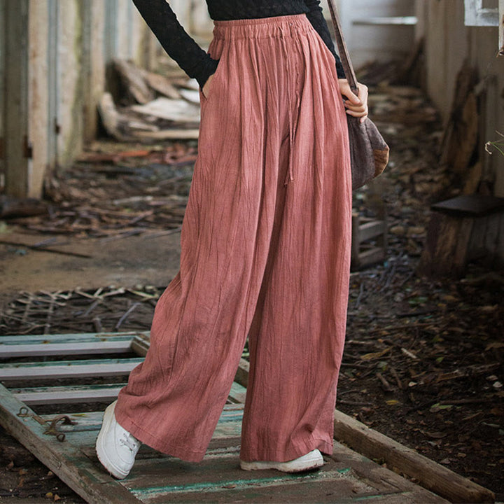 Pantaloni larghi da donna in cotone ramiè con tasche, casual, semplici e fatti a mano, con tintura tie-dye , Buddha Stones - image 12