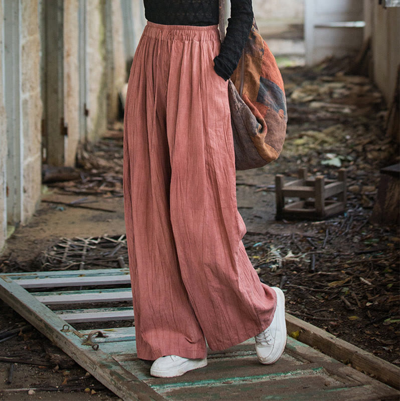 Pantaloni larghi da donna in cotone ramiè con tasche, casual, semplici e fatti a mano, con tintura tie-dye , Buddha Stones