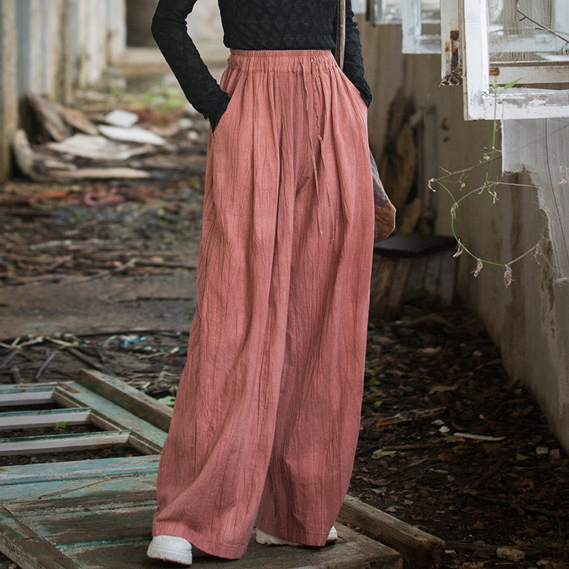 Pantaloni larghi da donna in cotone ramiè con tasche, casual, semplici e fatti a mano, con tintura tie-dye , Buddha Stones