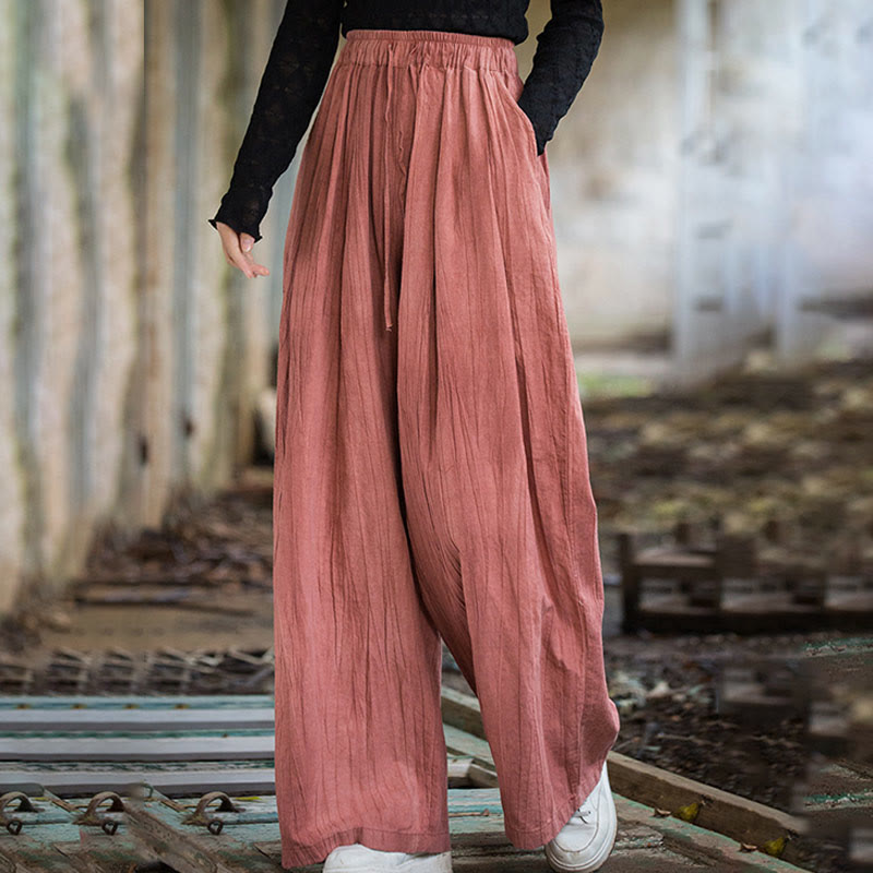 Pantaloni larghi da donna in cotone ramiè con tasche, casual, semplici e fatti a mano, con tintura tie-dye , Buddha Stones