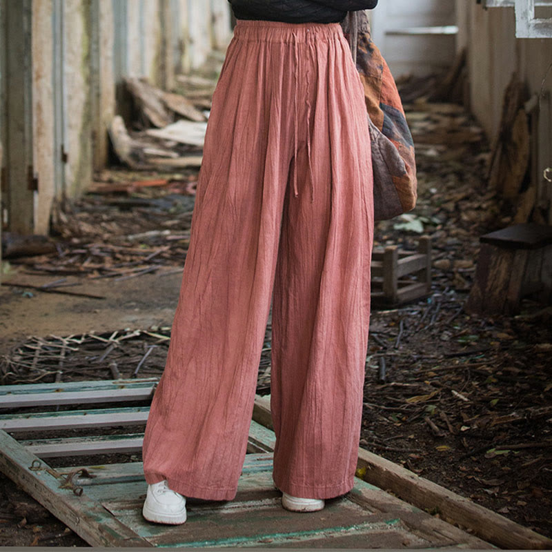 Pantaloni larghi da donna in cotone ramiè con tasche, casual, semplici e fatti a mano, con tintura tie-dye , Buddha Stones