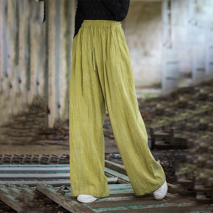 Pantaloni larghi da donna in cotone ramiè con tasche, casual, semplici e fatti a mano, con tintura tie-dye , Buddha Stones