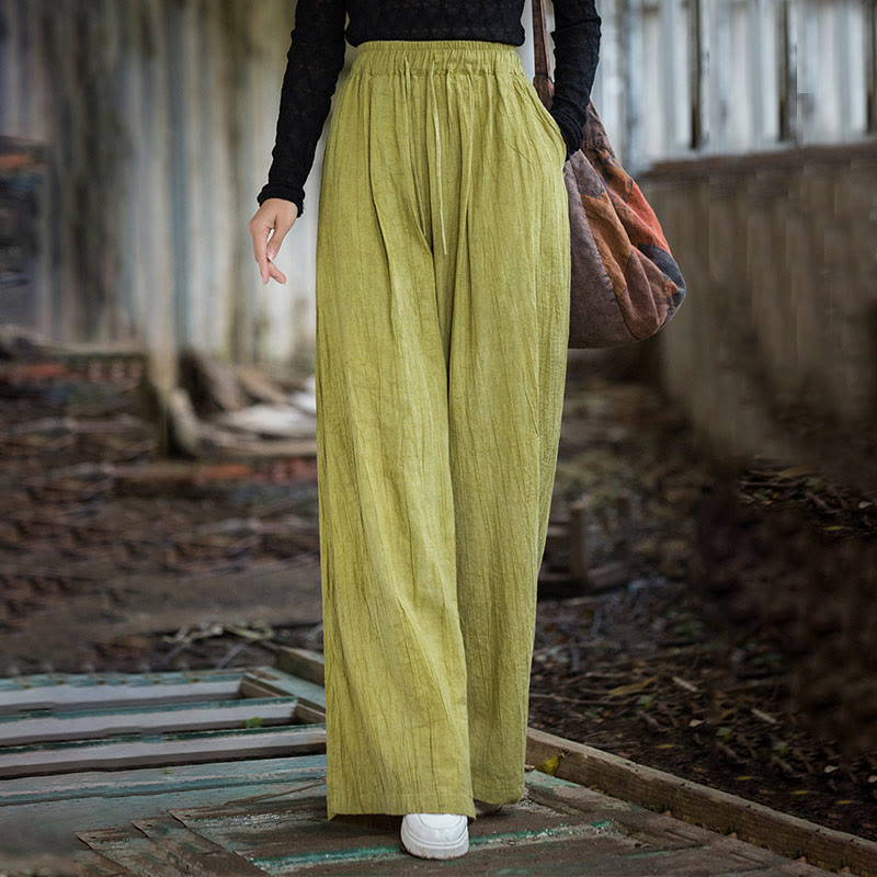 Pantaloni larghi da donna in cotone ramiè con tasche, casual, semplici e fatti a mano, con tintura tie-dye , Buddha Stones