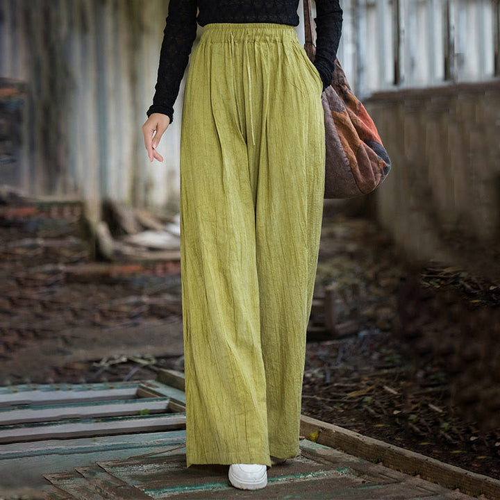 Pantaloni larghi da donna in cotone ramiè con tasche, casual, semplici e fatti a mano, con tintura tie-dye , Buddha Stones