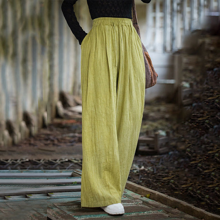 Pantaloni larghi da donna in cotone ramiè con tasche, casual, semplici e fatti a mano, con tintura tie-dye , Buddha Stones - Verde Giallo - US4, UK/AU8, EU36-38 (F) - image 15