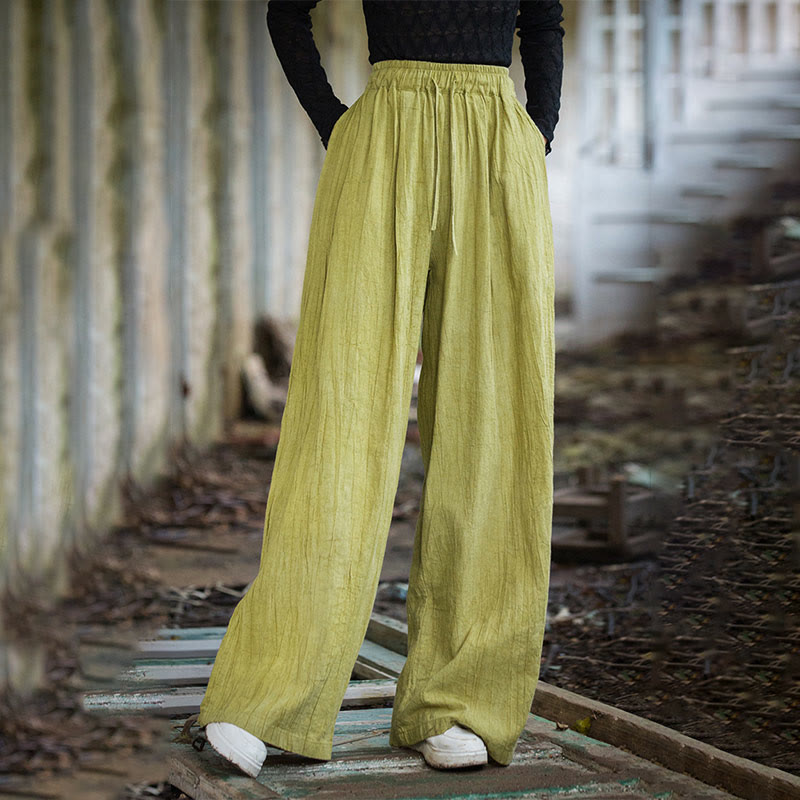 Pantaloni larghi da donna in cotone ramiè con tasche, casual, semplici e fatti a mano, con tintura tie-dye , Buddha Stones