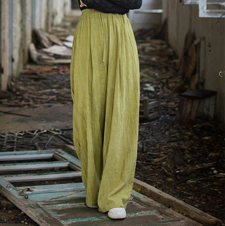 Pantaloni larghi da donna in cotone ramiè con tasche, casual, semplici e fatti a mano, con tintura tie-dye , Buddha Stones