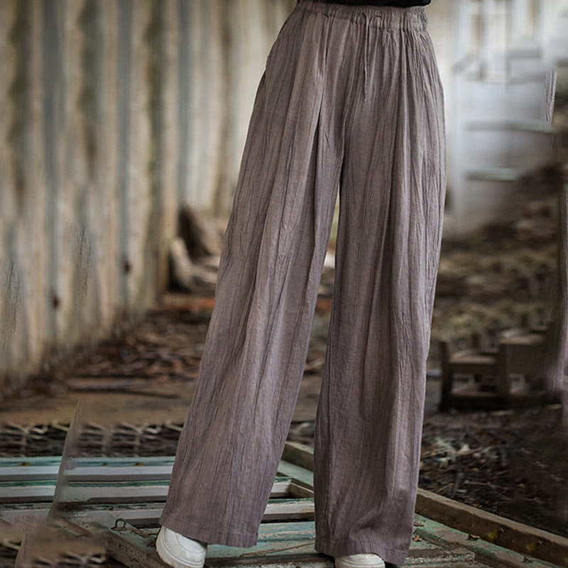 Pantaloni larghi da donna in cotone ramiè con tasche, casual, semplici e fatti a mano, con tintura tie-dye , Buddha Stones
