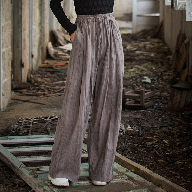 Pantaloni larghi da donna in cotone ramiè con tasche, casual, semplici e fatti a mano, con tintura tie-dye , Buddha Stones