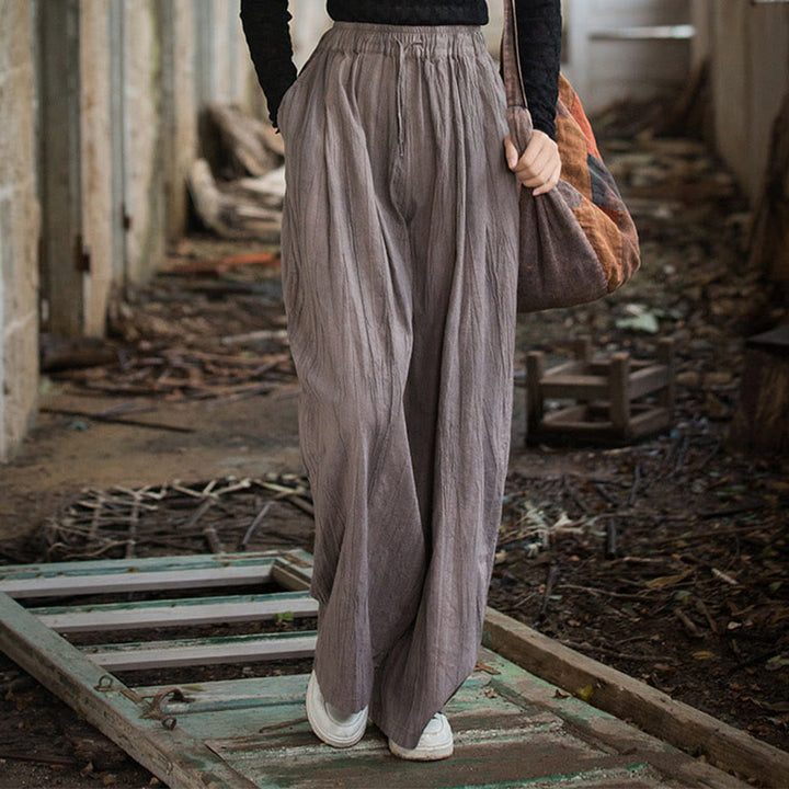 Pantaloni larghi da donna in cotone ramiè con tasche, casual, semplici e fatti a mano, con tintura tie-dye , Buddha Stones