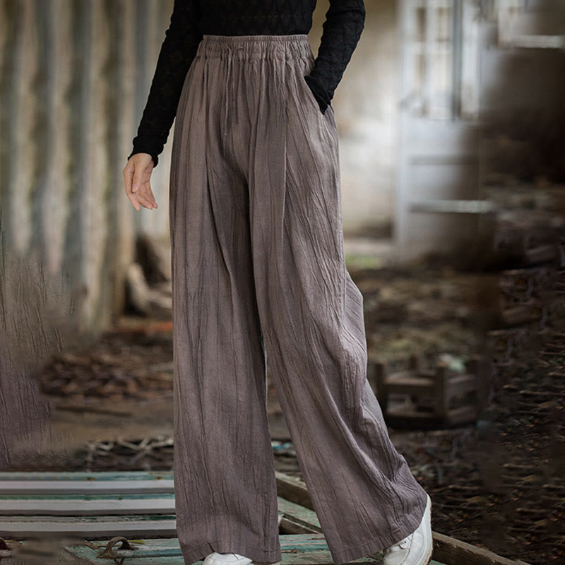 Pantaloni larghi da donna in cotone ramiè con tasche, casual, semplici e fatti a mano, con tintura tie-dye , Buddha Stones