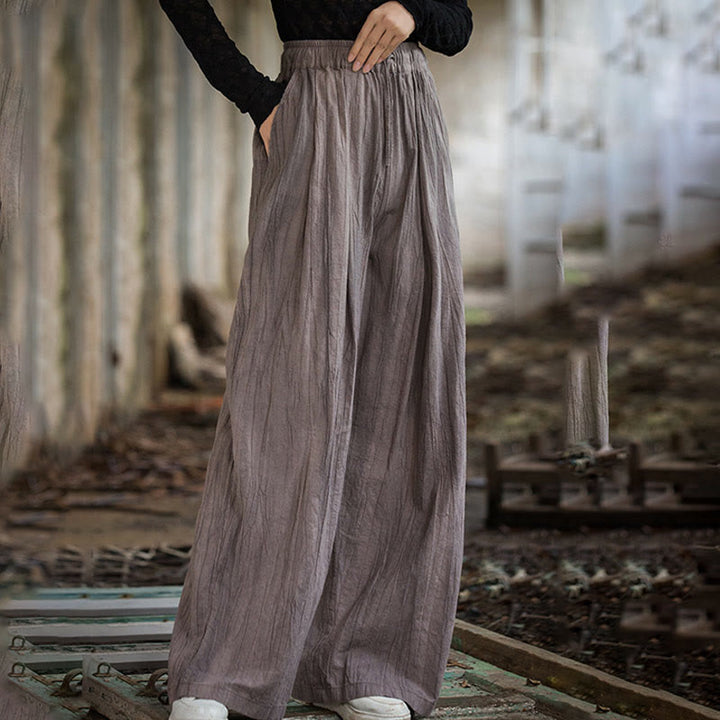 Pantaloni larghi da donna in cotone ramiè con tasche, casual, semplici e fatti a mano, con tintura tie-dye , Buddha Stones