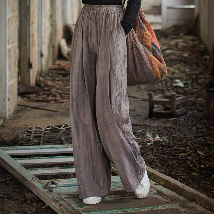 Pantaloni larghi da donna in cotone ramiè con tasche, casual, semplici e fatti a mano, con tintura tie-dye , Buddha Stones