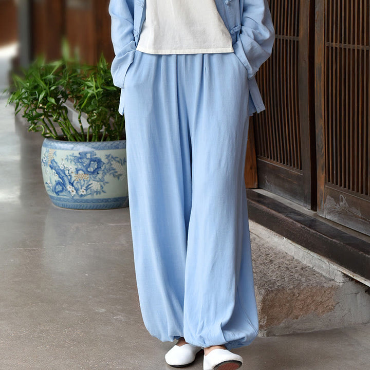 Buddha Stones Casual Plain Loose con tasche