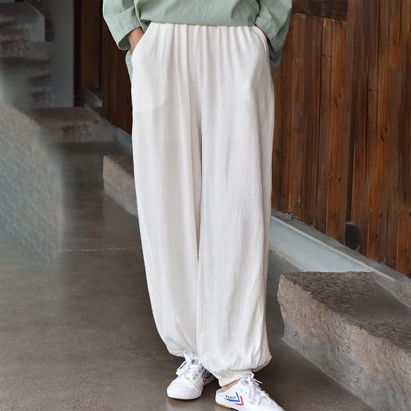 Buddha Stones Casual Plain Loose con tasche - Bianco - US6， UK/AU10，EU38 (L) - image 8